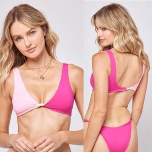 L*Space NWOT Luna Reversible Bikini Top XL Crystal Pink & Bougainvillea